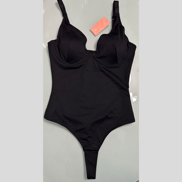 Black Tummy Control Body Suit Deep V Neck/Thong Body Shaper BY Feeling Girl - Picture 5 of 6